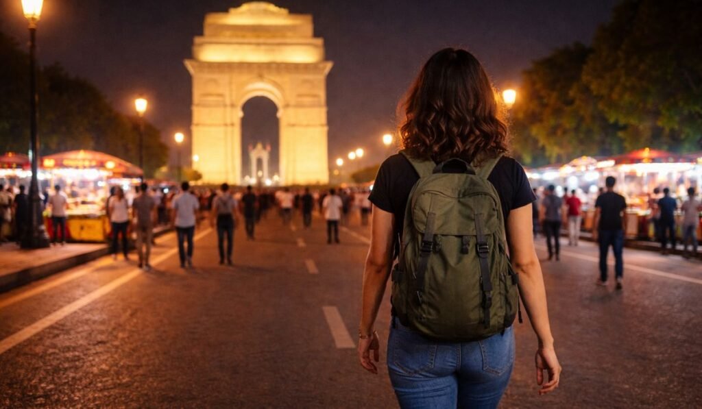 India Gate at night safe for solo women travellers
